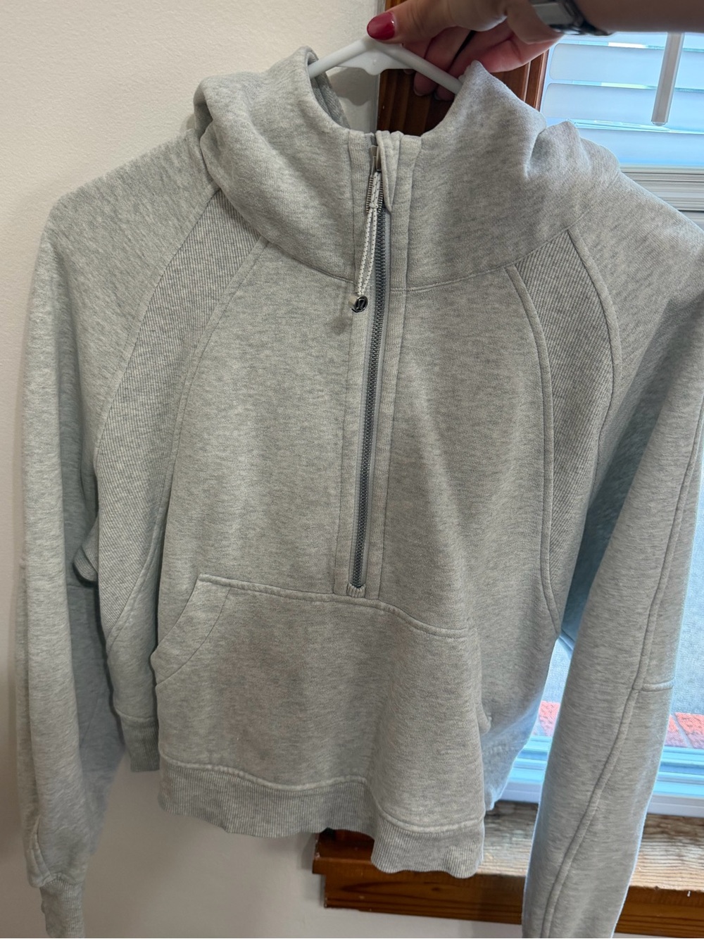 Light Gray Quarter-Zip Pullover Hoodie - Women Sweater